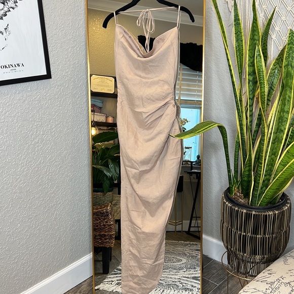 House of CB 'Soluna' Sand Thigh Split Draped Maxi Dress NWOT - Picture 6 of 12